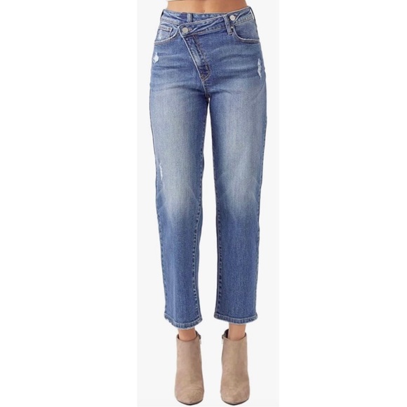 NEW Risen Los Angeles High-Rise Crossover Tapered Denim Jeans RDP5060 Size 15/32 - Picture 2 of 16